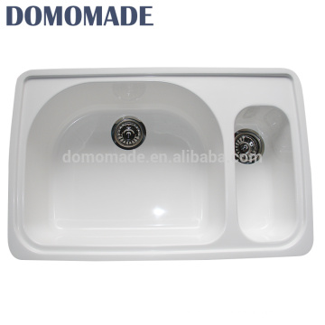 Custom design matt white / glossy white durable solid surface industrial double bowl kitchen sink